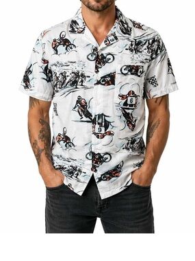 Harley Davidson Twisty Aloha Hawaiin Shirt Mens 2XL White Short Sleeve Bikercore